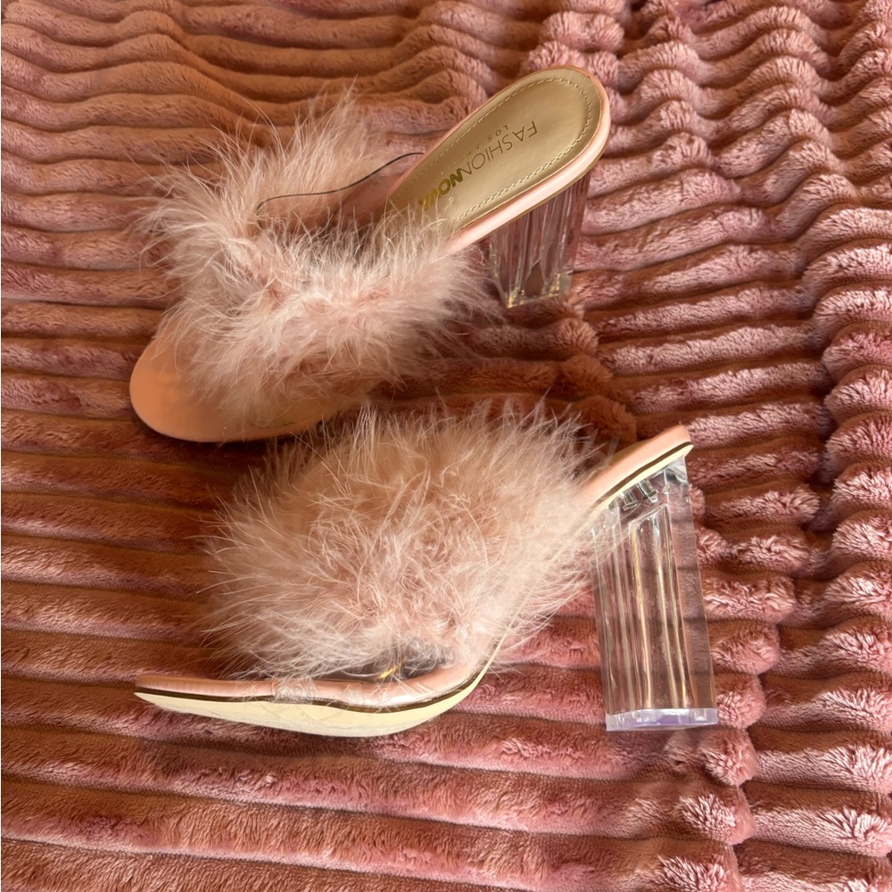 Pink feather heels